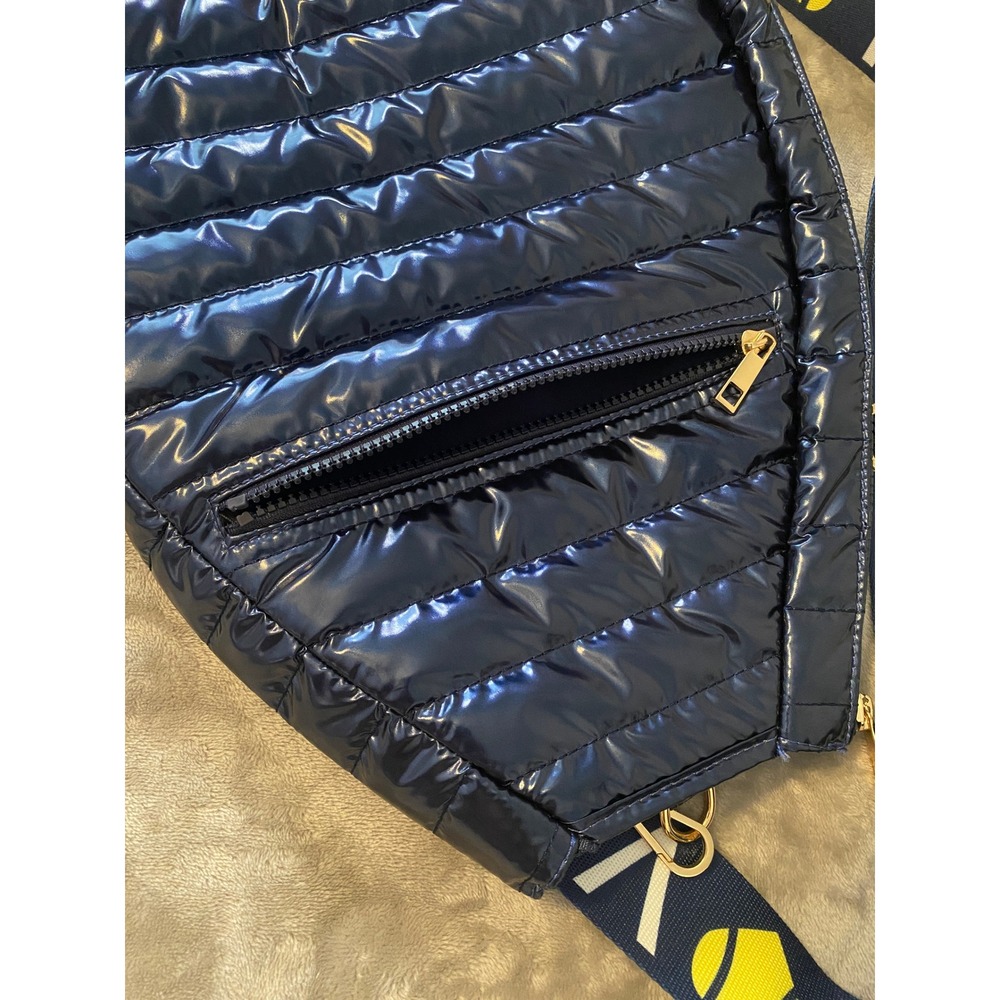 Ah-Dorned Tennis Racket Bag Navy Blue Quilted Puffer Sling LOVE Strap Pockets - Picture 2 of 10